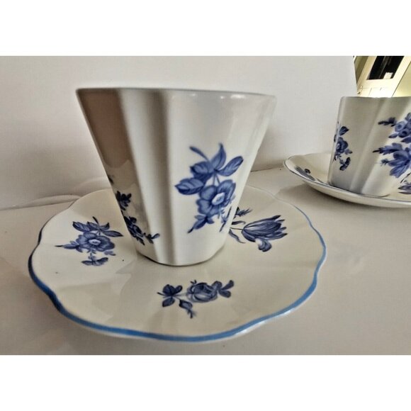 Vintage Rosina England Tea Cup & Saucer Sets (2) Blue Roses - Picture 6 of 14